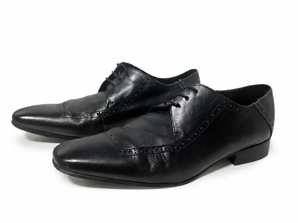 Ted Baker men black leather wingtip oxford dress shoes size 8